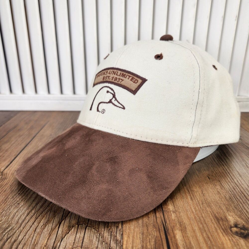 Dorfman Pacific Ducks Unlimited Hat Beige Brown Suede Bill Strapback Hunting Cap